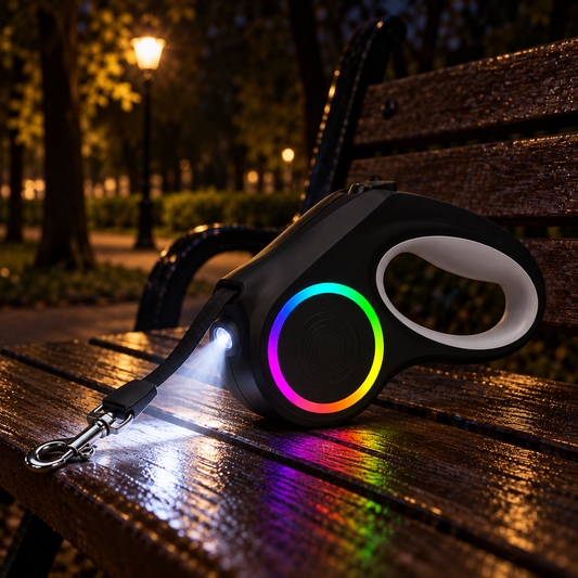 Laisse rétractable LED noire Noxpaw allumée de nuit