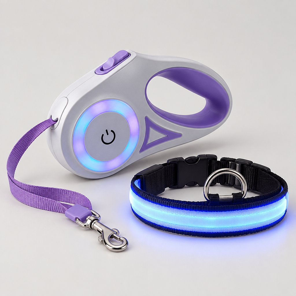 Pack Promenade Lumineuse Noxpaw — laisse rétractable et collier LED